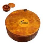 Rustic Round Wood Spice Box: Stylish Storage for Your Culinary Creations- Without Spice
