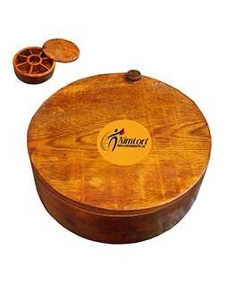 Rustic Round Wood Spice Box: Stylish Storage for Your Culinary Creations- Without Spice