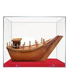 Handcrafted Wooden Fishing Boat Model: Eco-Friendly Decorative Showpiece and Gift Memento With Acrylic Box