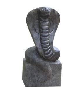 Serene Serpent: Hand-Carved Black Stone Snake Sculpture for Garden Delights