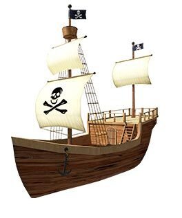 Skull-and-Crossbones Pirate Ship Model: Handcrafted Maritime Décor