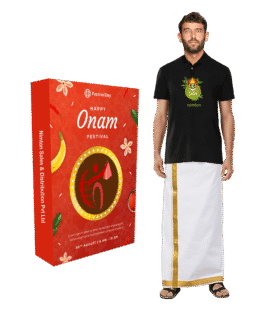 Onam Special Gift: Customizable Handloom Cotton Dhoti and T-Shirt with Collar
