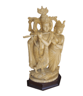 WOODEN  RADHA KRISHNA STATUE (14x15x5 INCHES)