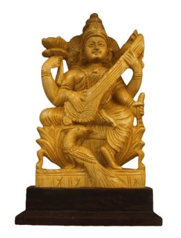 WOODEN  GODDESS SARASWATHI STATUE (11x7x4 INCHES)