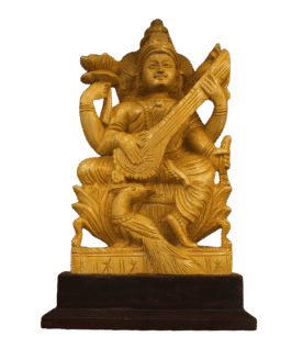 WOODEN  GODDESS SARASWATHI STATUE (11x7x4 INCHES)