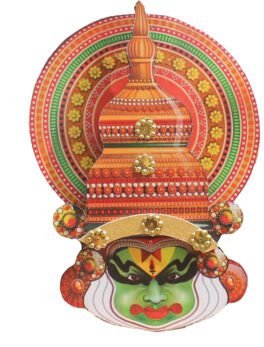 Red Wooden Kathakali Mask Wall Decor – Traditional Kerala Handicraft for Home & Office Decor