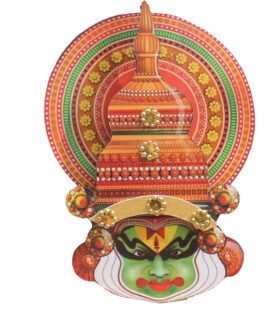 Red Wooden Kathakali Mask Wall Decor – Traditional Kerala Handicraft for Home & Office Decor