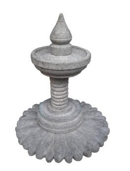 Temple Stone Lamp with Flower Base – Traditional Black Stone Deepam for Temples & Homes
