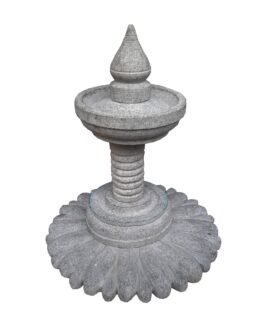 Temple Stone Lamp with Flower Base – Traditional Black Stone Deepam for Temples & Homes