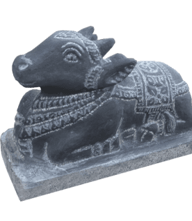 Hand-Carved Black Stone Nandi Idol for Home  and Temple