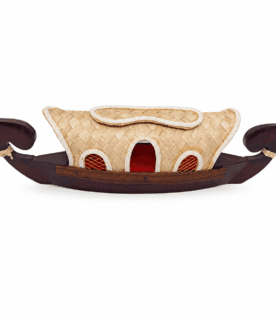 Traditional Kerala Wooden Houseboat (Kettuvallam) Miniature with Handwoven Palm Leaf Roof