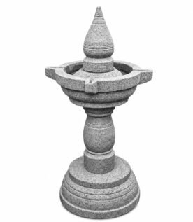 Natural Grey Stone Kalvilakku Temple Lamp