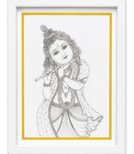 Guruvayoor Temple Auction  - Beautiful Framed Lord Krishna Pencil Artwork