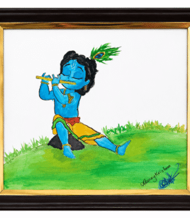Guruvayur Temple Auction - Hand-Drawn Little Krishna Framed Artwork