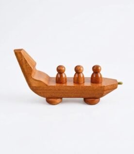 Handcrafted Wooden Traditional Boat Showpiece with Three Carved Figurines