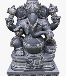 Handcrafted Black Stone Lord Ganesha Statue with Nandi Base